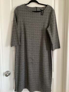 Olsen Grey Plaid Glen Check 3/4 Sleeve Shift Dress Size L/14